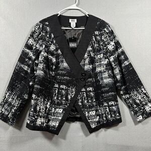 Monroe and Main‎ Jacket Womens 18W Black White Asymmetric Button V Neck
